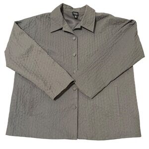 Eileen Fisher Women's Size Large Quilted Textured Button Front Jacket Gray